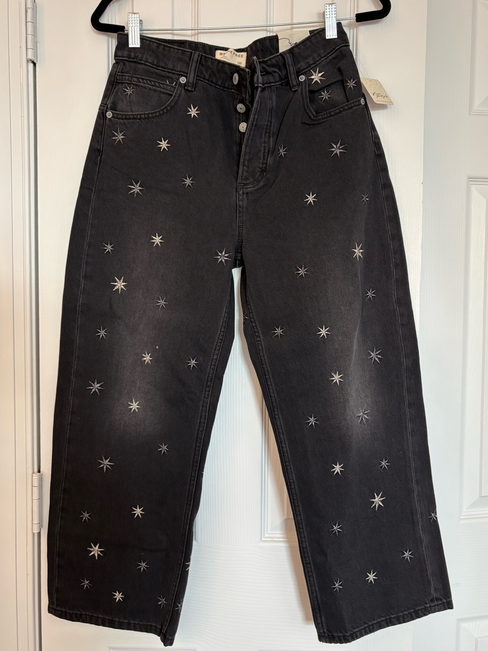 We The Free Black Straight-Leg Jeans with Silver Star Embroidery
